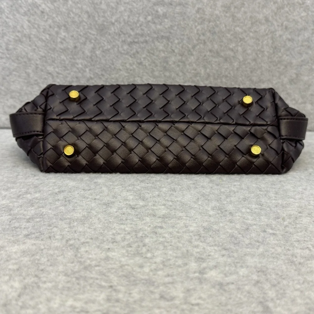 Vegan Leather Woven Hand Bag Brown Top Handle Women Shoulder Bag Adjustable - Picture 15 of 16